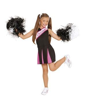 Amerikaanse cheerleader zwart en roze kostuum voor meisjes
