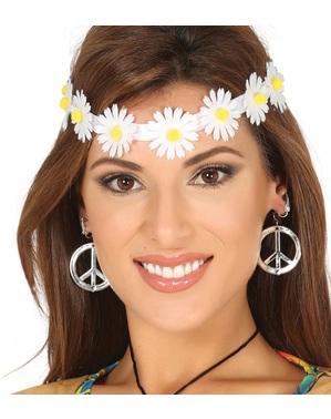 Hårband med blommor vita hippie