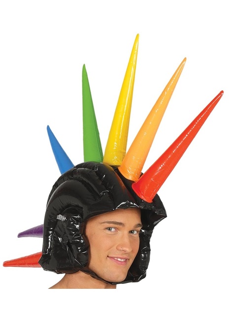 Mehrfarbiger Helm mit aufblasbarem Hahnenkamm