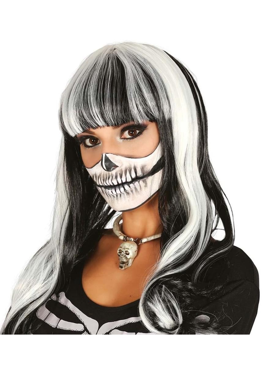 Skeleton white and black smooth wig for women