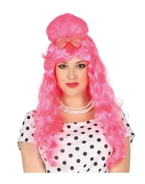 Sematkan wig pink dengan busur untuk wanita