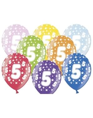 6 latexových balonků číslo “5” multi barvách