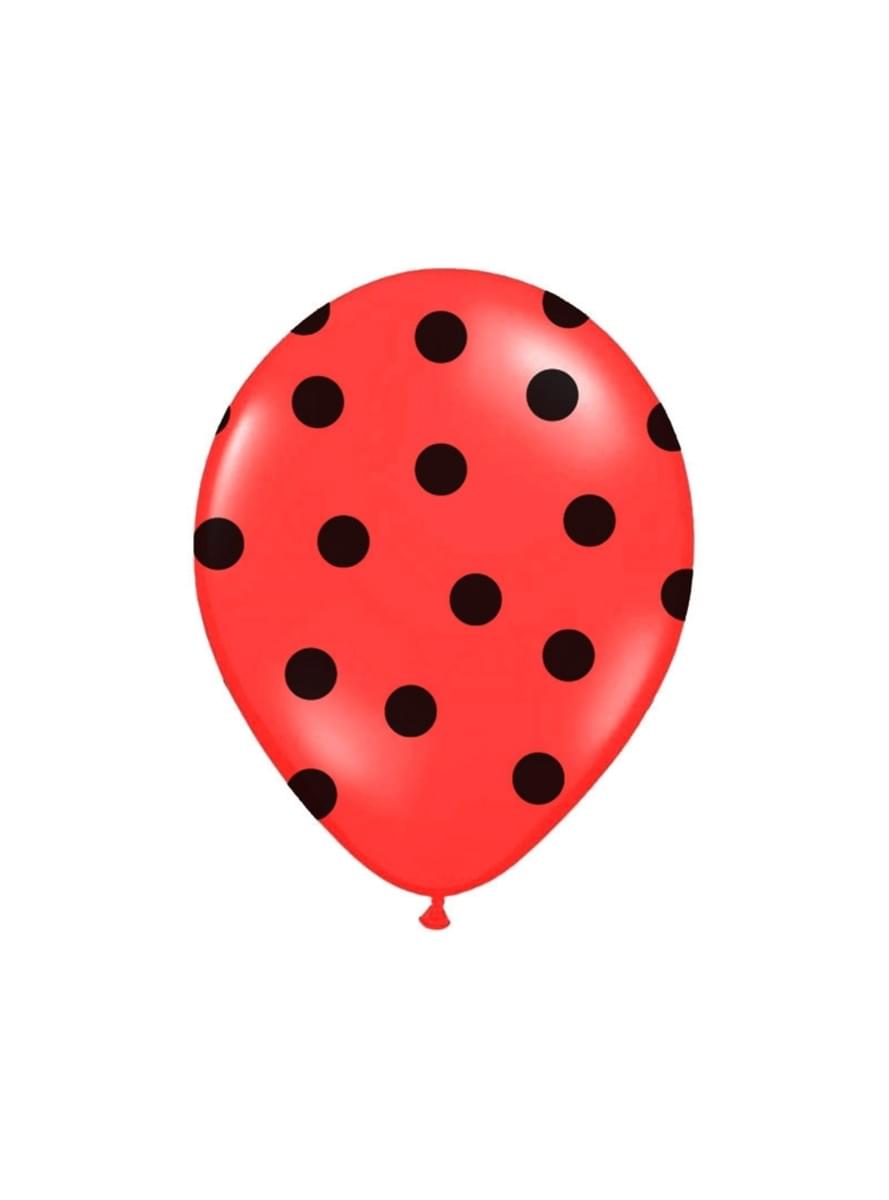 6 balloons in coral with black polka dots (30 cm)