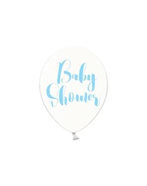 6 läbipaistvat 'BABY SHOWER' sinist lateksballooni (30 cm)