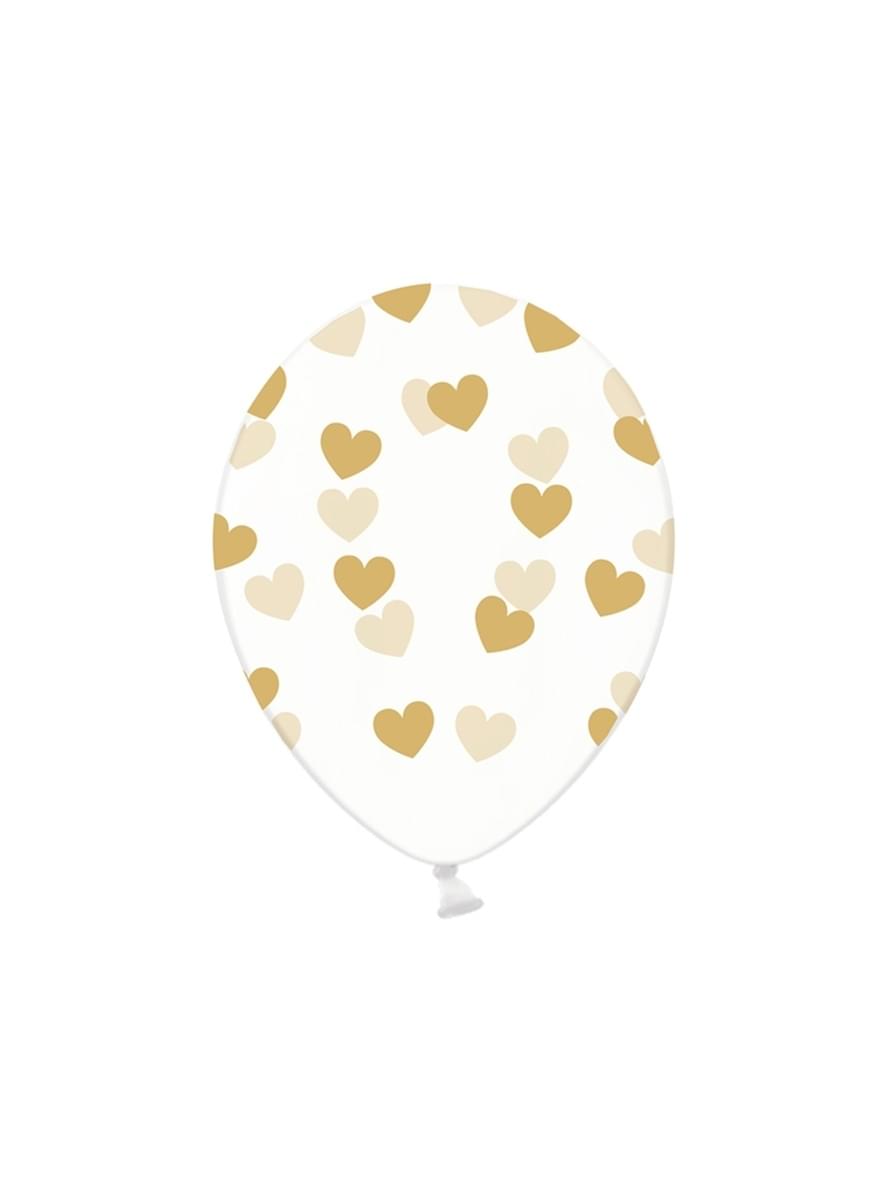 6 ballons avec coeurs dorés (30 cm)