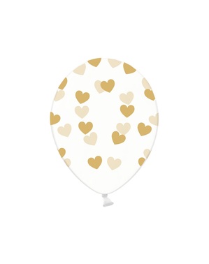 6 воздушных шаров с золотыми сердцами (30 см)