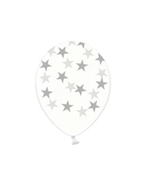 50 balon transparan dengan bintang perak (30 cm)