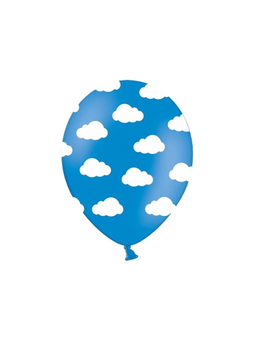 6 ballons bleu clair avec nuages blancs (30 cm)