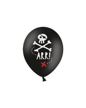 6 бр. Латексови балони в черен цвят и пиратски череп (30 см) - Парти за пирати