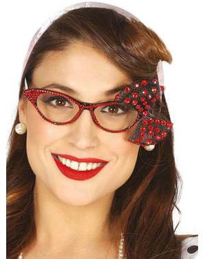 50er Jahre Brille rot mit Brillanten und Schleife für Damen