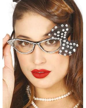Lunettes années 50 avec brillants et nœud femme