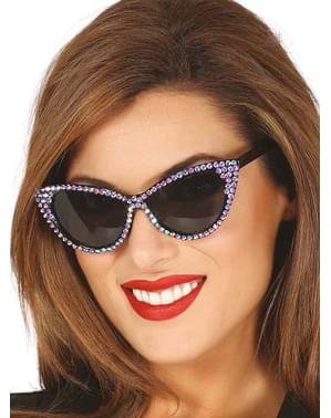 Black 50s Style Glasses with Diamonds for Women