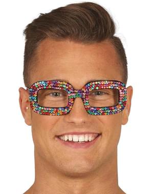 Óculos hippies multicolor com brilhantes incrustados