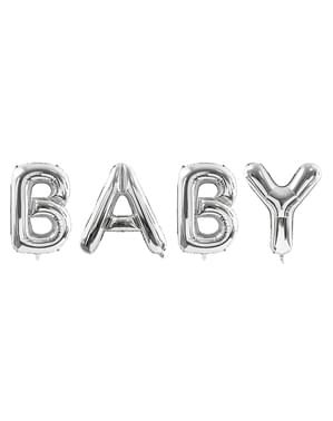 Серебряный фольгированный шарик Baby (86 см) - Коллекция Baby Shower