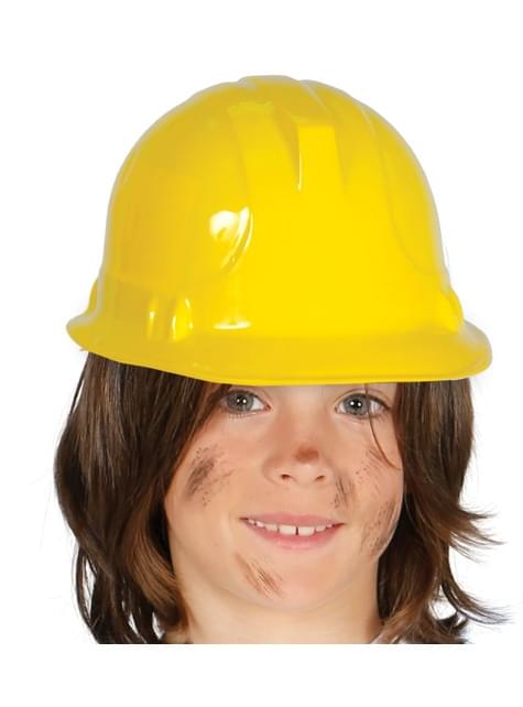 Gelber Bauarbeiterhelm für Kinder. Die lustigsten Modelle