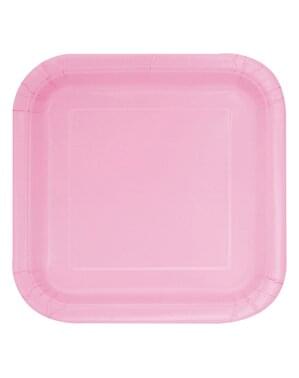 Set 16 čtvercových světle růžových talířů – Základní Barvy