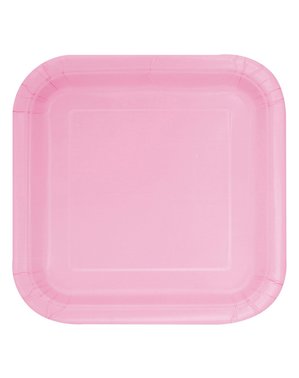 16 firkantede lyserøde dessert tallerkne (18 cm) - Basale farver linje