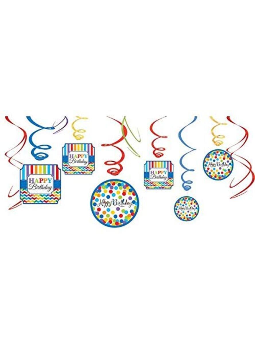 Kit of 12 hanging colourful polka dots decorations