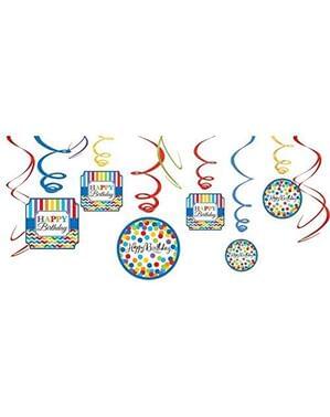 12 pakabinamų spalvingų polka taškų dekoracijų