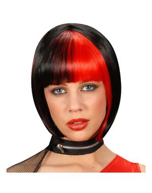 Parrucca nera con meches rosse per donna