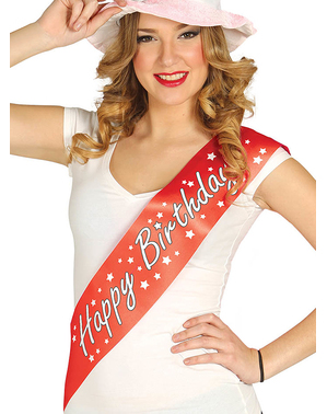 Red Happy Birthday sash for adults