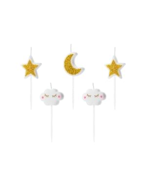 5 candele di nuvole e stelle (2-3 cm) - Little Star