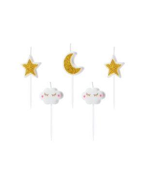 5 lumânări cu nori și stele (2-3 cm) - Little Star