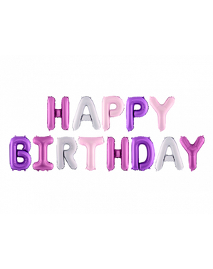 Happy Birthday-ballonnen in verschillende tinten paars (340 cm) - Feest