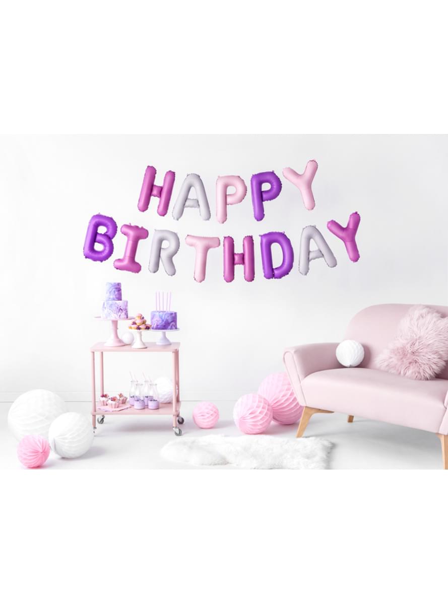 Happy Birthday-ballonnen in verschillende tinten paars (340 cm) - Feest
