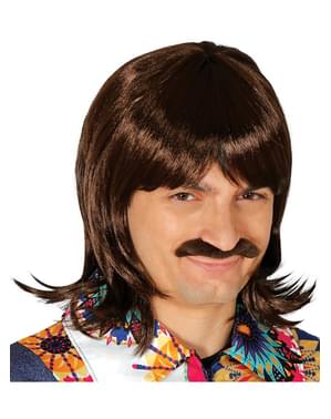Man's Brown Wig with Moustache