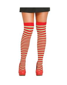 Meias às riscas vermelhas e verdes para mulher