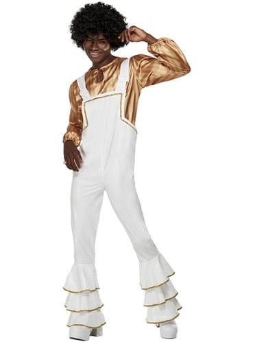 70er Jahre Disco Overall Für Herren - Glänzender Metallic Jumpsuit Mit Weiten Beinen