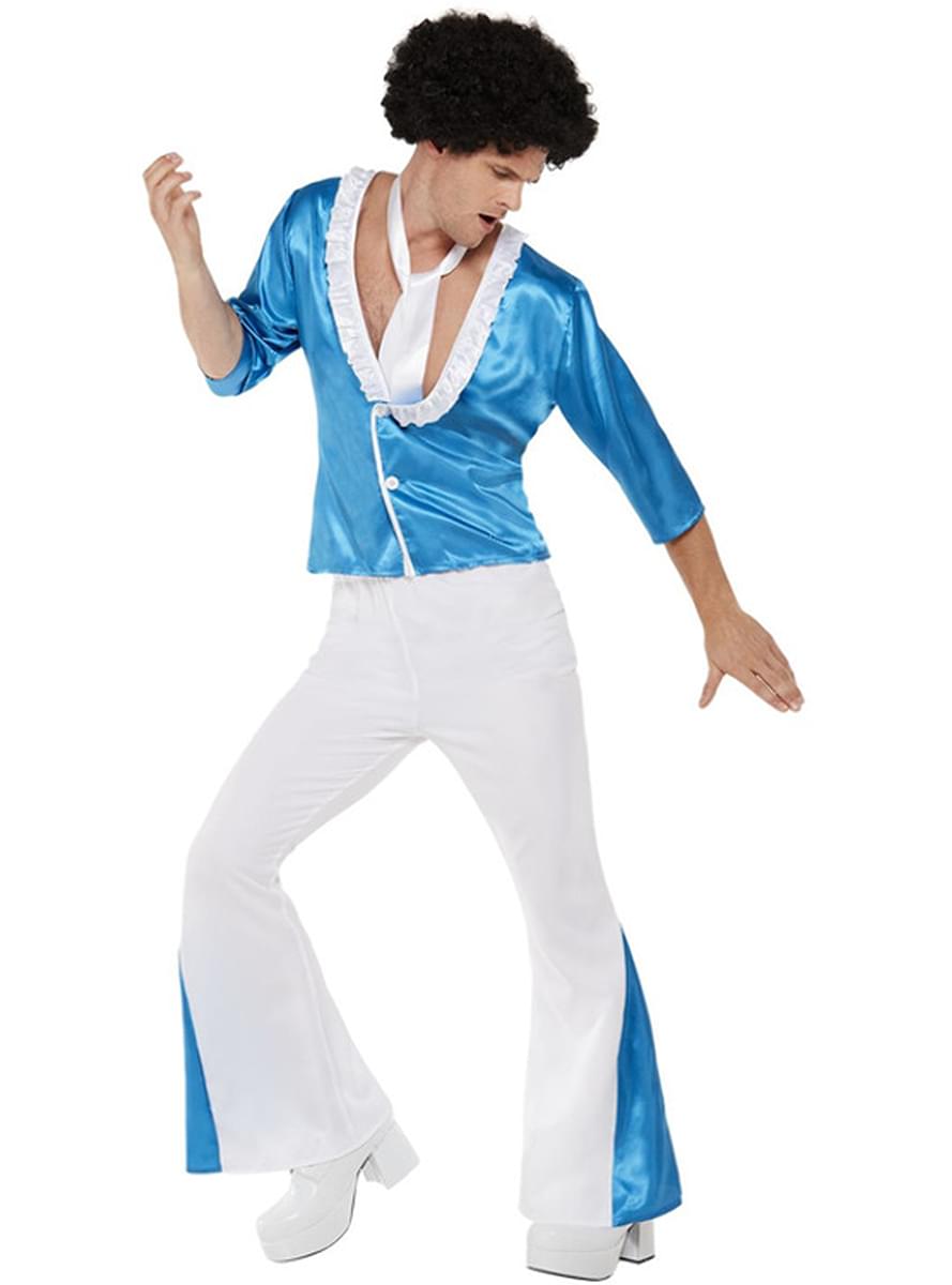 Fato anos 70 disco branco para homem