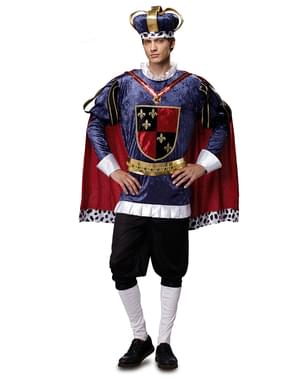 Fato de rei medieval azul para homem