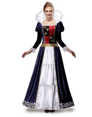 Blauwe middeleeuwse koningin kostuum voor vrouw