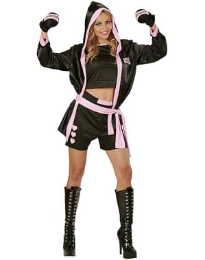 Disfraz de boxeadora negro y rosa para mujer