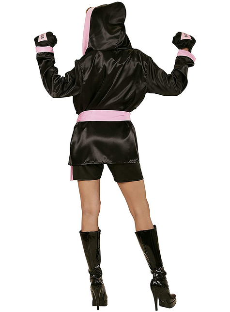 Disfraz de boxeadora negro y rosa para mujer