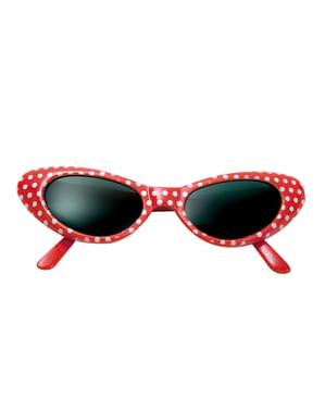 Okulary lata 50. czerwone z kropkami dla dorosłych