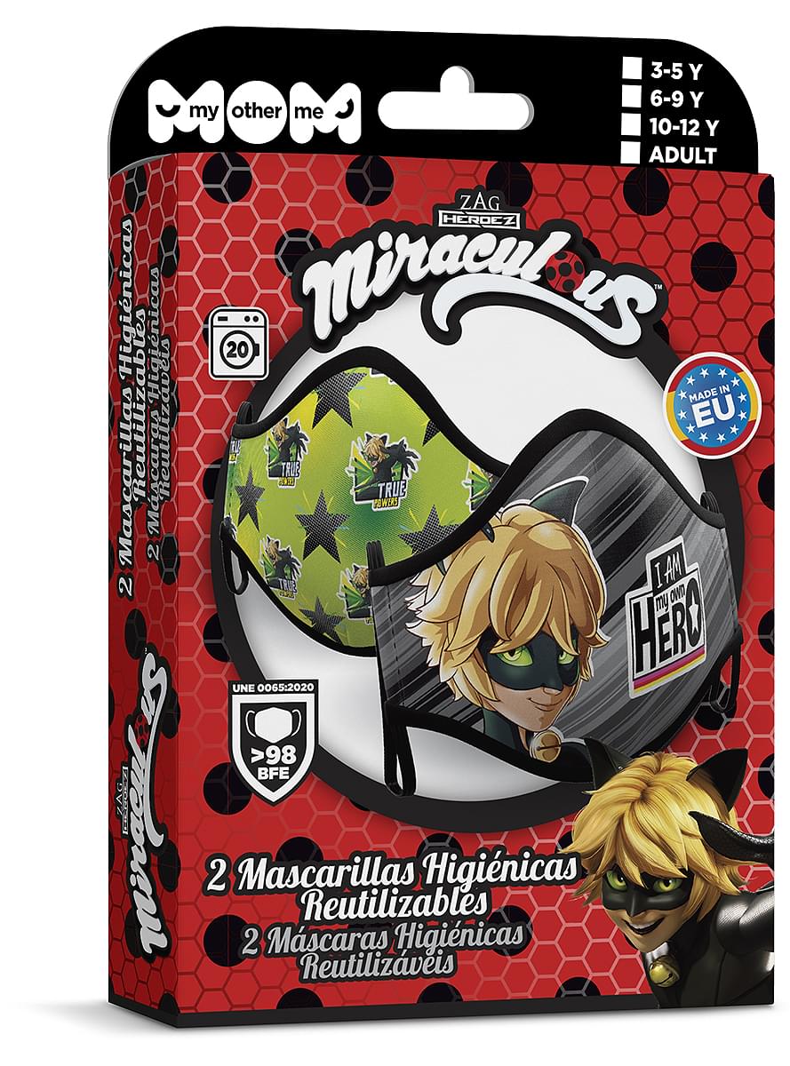 Mască Cat Noir pentru copii (2 unități) - Miraculous Ladybug: Aventurile Gărgăriței