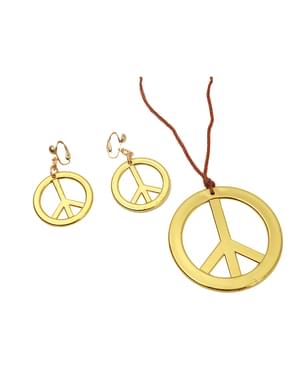 Colgante y pendientes hippies dorados para mujer