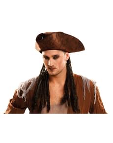 Chapéu de pirata com cabelo para adulto