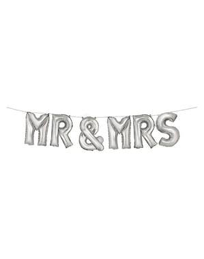 “Mr & Mrs” Sølvfarget Ballong Girlander