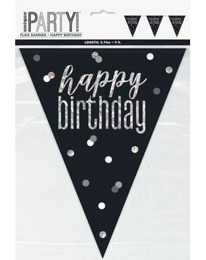 Black “Happy Birthday” Bunting - Black & Silver Glitz