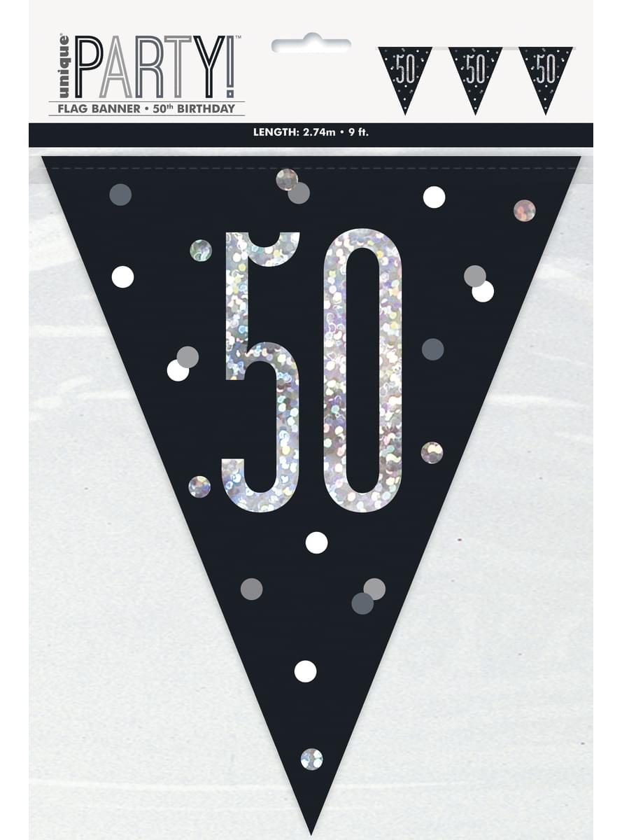 Musta “50” Lippukoriste - Black & Silver Glitz