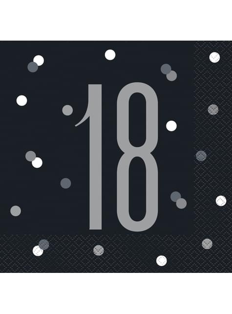 16 Sorte "18" Servietter - og sølvglitz til fester og fødselsdage | Funidelia