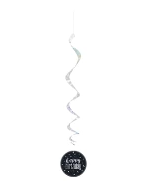 6 spirale de agățat „Happy Birthday” - Black & Silver Glitz