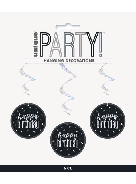 6 decorazioni a spirale da appendere Happy Birthday - Black & Silver  Glitz. Consegna express