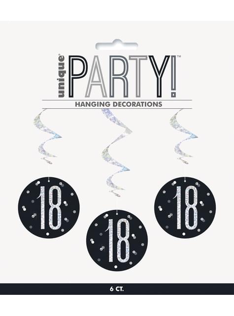 6 decorazioni a spirale da appendere 18 anni - Black & Silver Glitz per  feste e compleanni