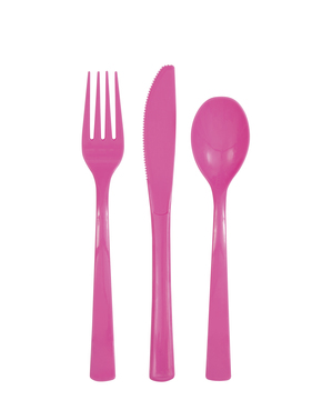 18pc Fuchsia Pink Plastic Cutlery Set - Línea Colores Básicos