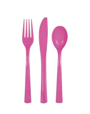 18pcs Pink Plastic Cutlery - Basic Colours Line